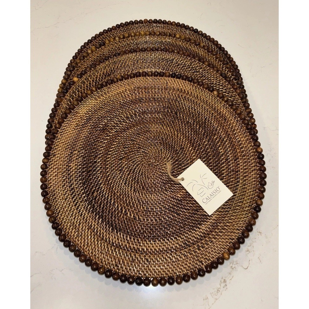 NWT Calaisio Round Placemat 14" Dark Walnut Wood Beads Set of 4 PLH2S14BD $185